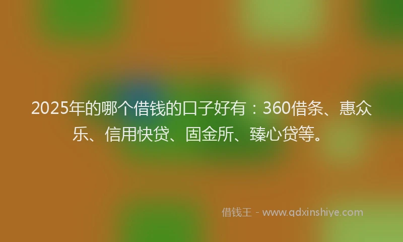 2025年的哪个借钱的口子好有：360借条、惠众乐、信用快贷、固金所、臻心贷等。
