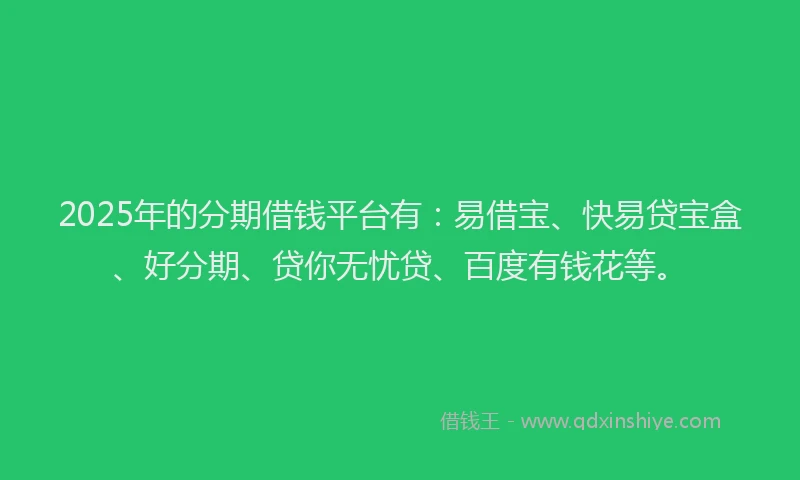 2025年的分期借钱平台有：易借宝、快易贷宝盒、好分期、贷你无忧贷、百度有钱花等。