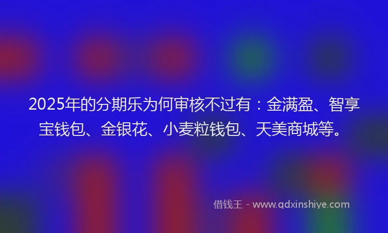 2025年的分期乐为何审核不过有：金满盈、智享宝钱包、金银花、小麦粒钱包、天美商城等。