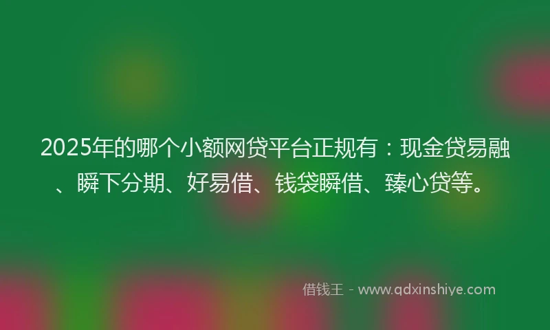 2025年的哪个小额网贷平台正规有：现金贷易融、瞬下分期、好易借、钱袋瞬借、臻心贷等。