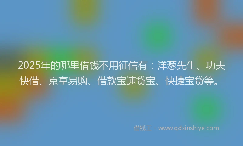 2025年的哪里借钱不用征信有：洋葱先生、功夫快借、京享易购、借款宝速贷宝、快捷宝贷等。