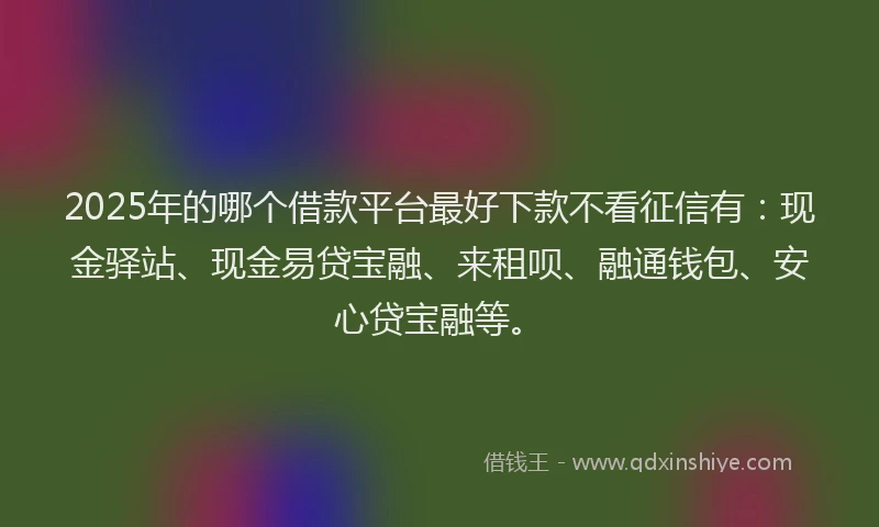 2025年的哪个借款平台最好下款不看征信有：现金驿站、现金易贷宝融、来租呗、融通钱包、安心贷宝融等。