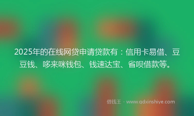 2025年的在线网贷申请贷款有：信用卡易借、豆豆钱、哆来咪钱包、钱速达宝、省呗借款等。