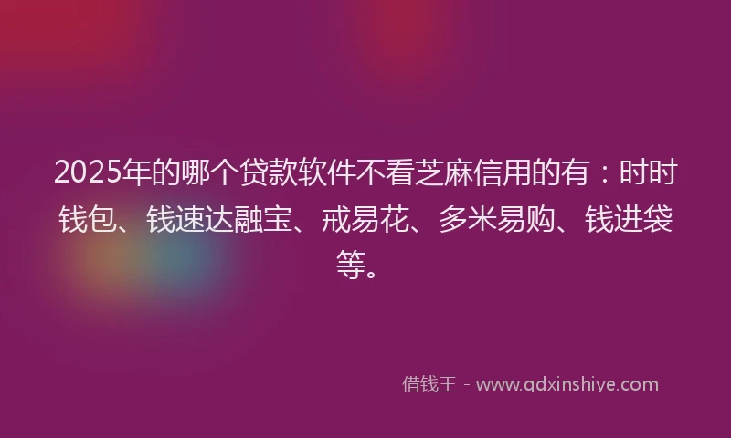 2025年的哪个贷款软件不看芝麻信用的有：时时钱包、钱速达融宝、戒易花、多米易购、钱进袋等。