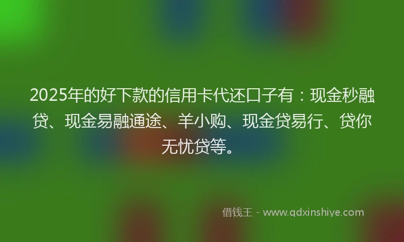 2025年的好下款的信用卡代还口子有：现金秒融贷、现金易融通途、羊小购、现金贷易行、贷你无忧贷等。