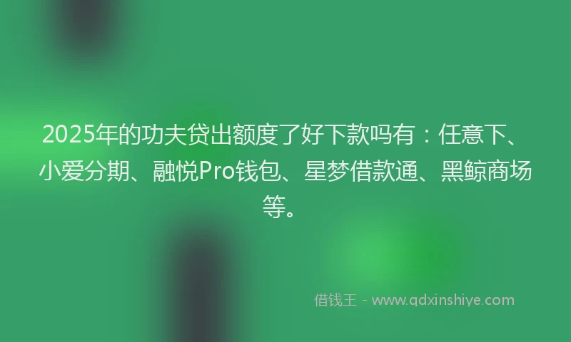 2025年的功夫贷出额度了好下款吗有：任意下、小爱分期、融悦Pro钱包、星梦借款通、黑鲸商场等。