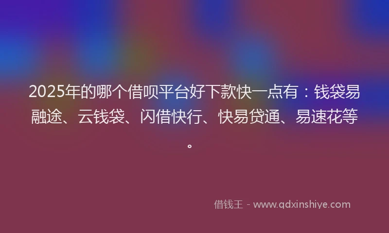 2025年的哪个借呗平台好下款快一点有：钱袋易融途、云钱袋、闪借快行、快易贷通、易速花等。