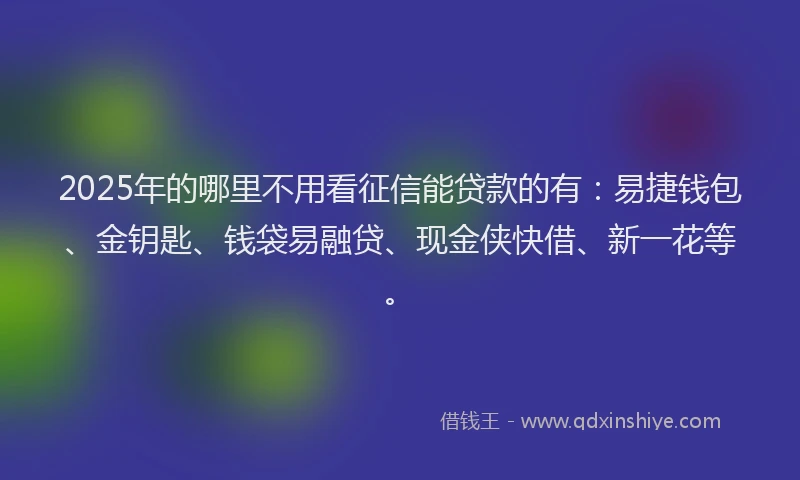 2025年的哪里不用看征信能贷款的有：易捷钱包、金钥匙、钱袋易融贷、现金侠快借、新一花等。