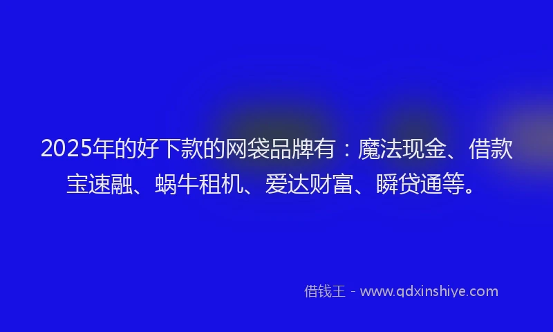 2025年的好下款的网袋品牌有：魔法现金、借款宝速融、蜗牛租机、爱达财富、瞬贷通等。