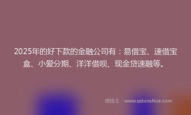 2025年的好下款的金融公司有：易借宝、速借宝盒、小爱分期、洋洋借呗、现金贷速融等。
