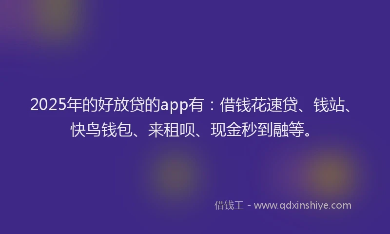 2025年的好放贷的app有：借钱花速贷、钱站、快鸟钱包、来租呗、现金秒到融等。