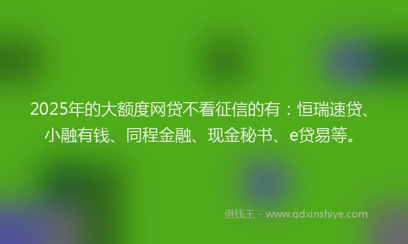 2025年的大额度网贷不看征信的有：恒瑞速贷、小融有钱、同程金融、现金秘书、e贷易等。