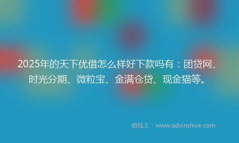 2025年的天下优借怎么样好下款吗有：团贷网、时光分期、微粒宝、金满仓贷、现金猫等。