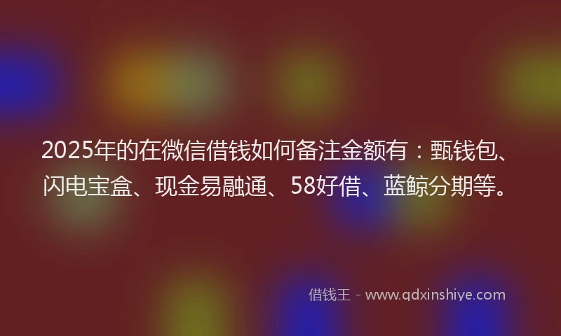 2025年的在微信借钱如何备注金额有：甄钱包、闪电宝盒、现金易融通、58好借、蓝鲸分期等。