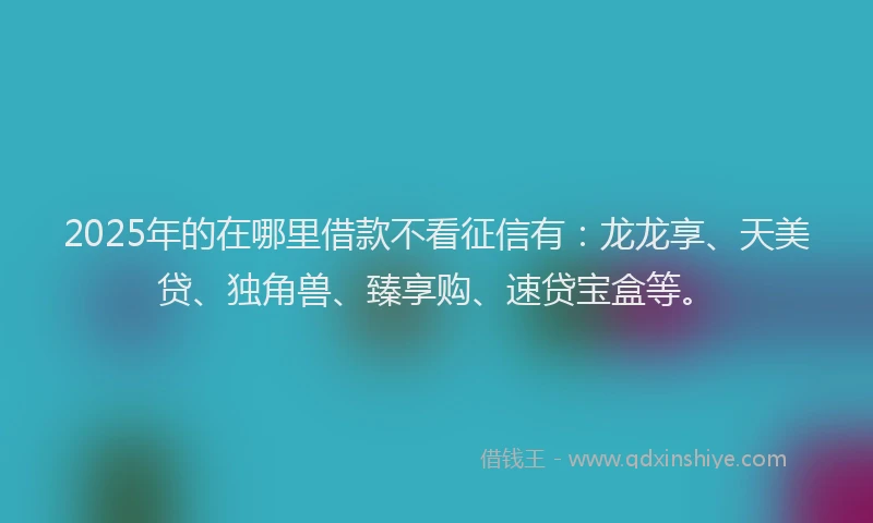 2025年的在哪里借款不看征信有：龙龙享、天美贷、独角兽、臻享购、速贷宝盒等。
