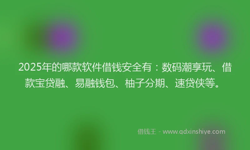 2025年的哪款软件借钱安全有：数码潮享玩、借款宝贷融、易融钱包、柚子分期、速贷侠等。