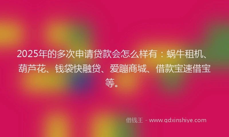 2025年的多次申请贷款会怎么样有：蜗牛租机、葫芦花、钱袋快融贷、爱蹦商城、借款宝速借宝等。