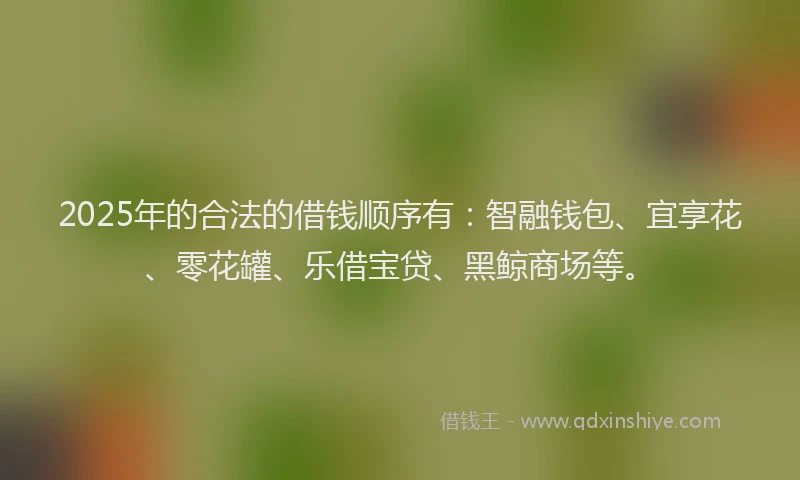 2025年的合法的借钱顺序有：智融钱包、宜享花、零花罐、乐借宝贷、黑鲸商场等。