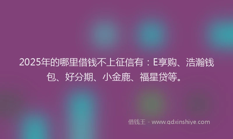 2025年的哪里借钱不上征信有：E享购、浩瀚钱包、好分期、小金鹿、福星贷等。