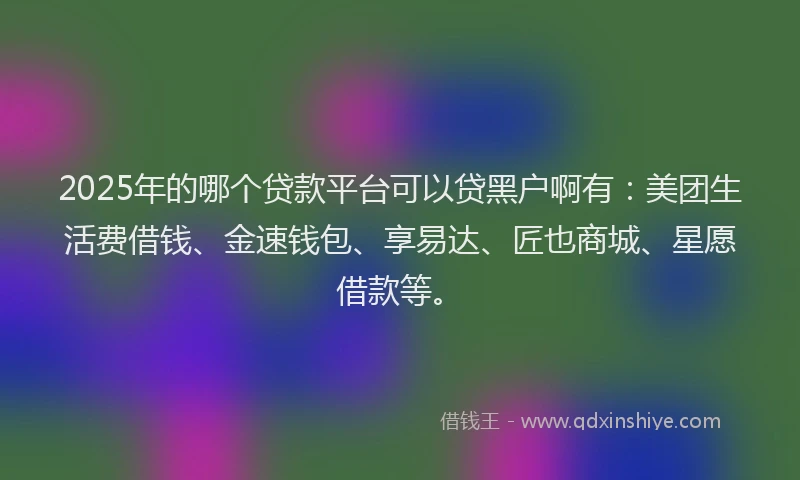 2025年的哪个贷款平台可以贷黑户啊有：美团生活费借钱、金速钱包、享易达、匠也商城、星愿借款等。