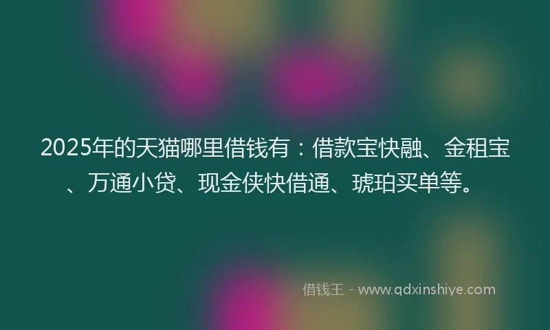 2025年的天猫哪里借钱有：借款宝快融、金租宝、万通小贷、现金侠快借通、琥珀买单等。