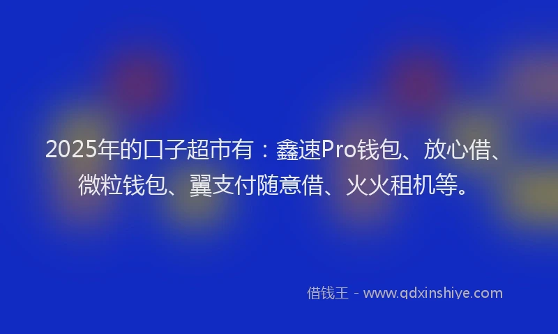2025年的口子超市有：鑫速Pro钱包、放心借、微粒钱包、翼支付随意借、火火租机等。