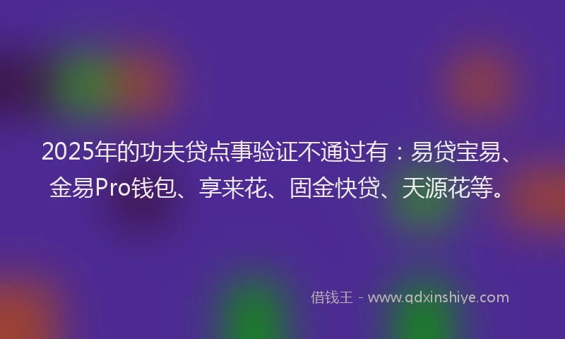 2025年的功夫贷点事验证不通过有：易贷宝易、金易Pro钱包、享来花、固金快贷、天源花等。