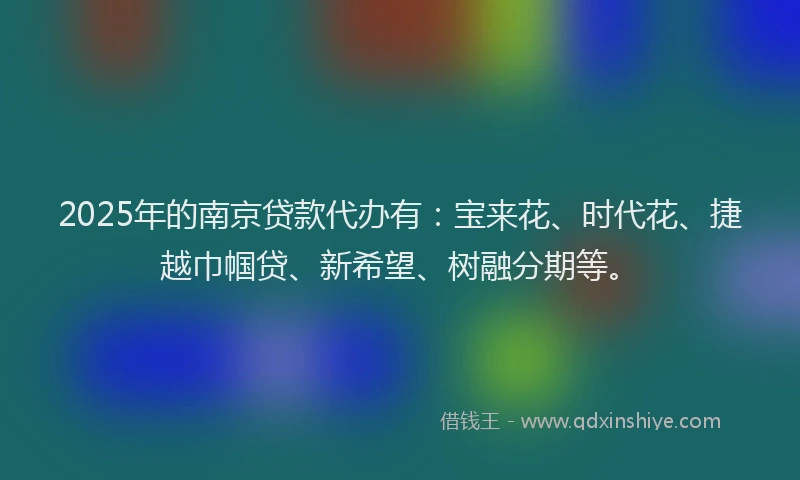 2025年的南京贷款代办有：宝来花、时代花、捷越巾帼贷、新希望、树融分期等。