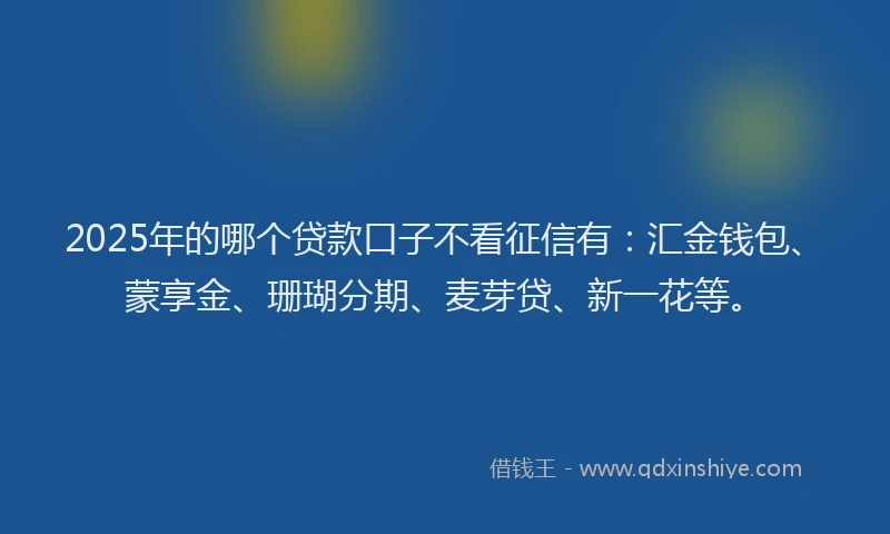 2025年的哪个贷款口子不看征信有：汇金钱包、蒙享金、珊瑚分期、麦芽贷、新一花等。