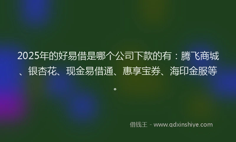 2025年的好易借是哪个公司下款的有:腾飞商城、银杏花、现金易借通、惠享宝券、海印金服等。