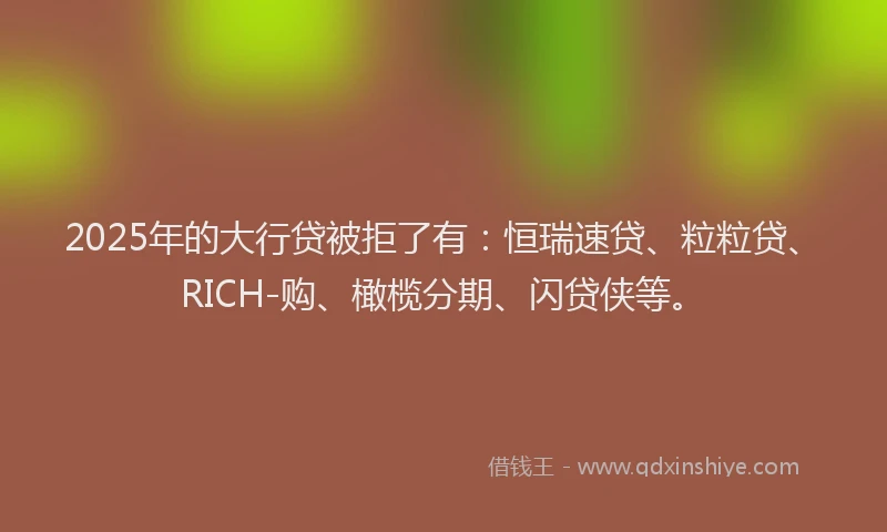 2025年的大行贷被拒了有：恒瑞速贷、粒粒贷、RICH-购、橄榄分期、闪贷侠等。