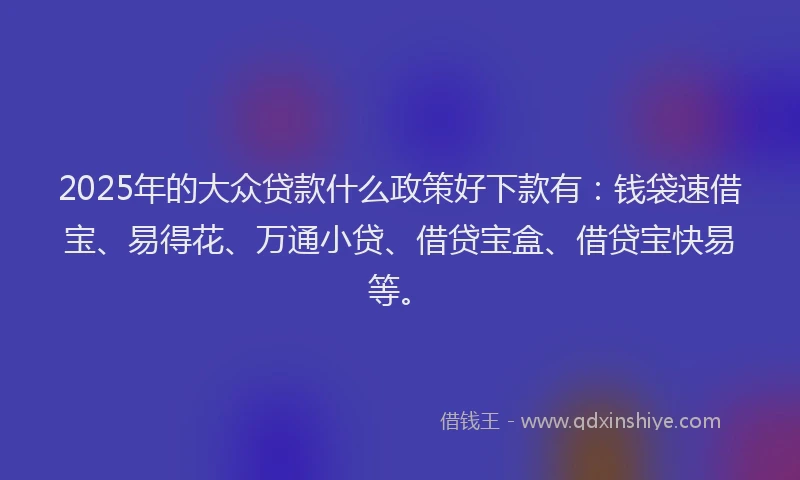 2025年的大众贷款什么政策好下款有：钱袋速借宝、易得花、万通小贷、借贷宝盒、借贷宝快易等。