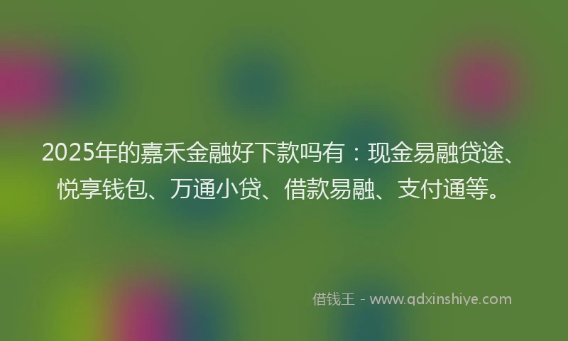 2025年的嘉禾金融好下款吗有：现金易融贷途、悦享钱包、万通小贷、借款易融、支付通等。
