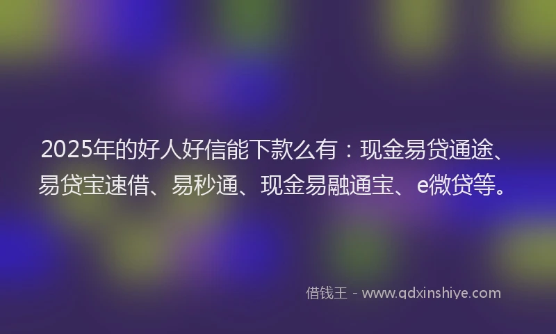 2025年的好人好信能下款么有：现金易贷通途、易贷宝速借、易秒通、现金易融通宝、e微贷等。