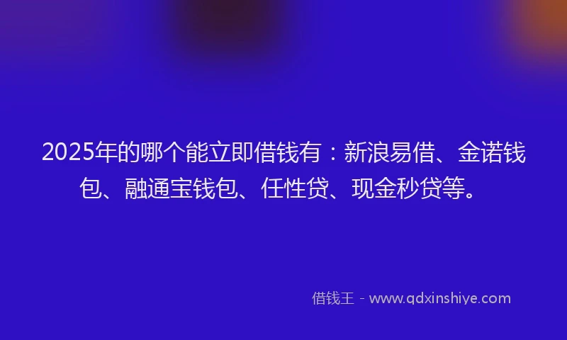 2025年的哪个能立即借钱有：新浪易借、金诺钱包、融通宝钱包、任性贷、现金秒贷等。