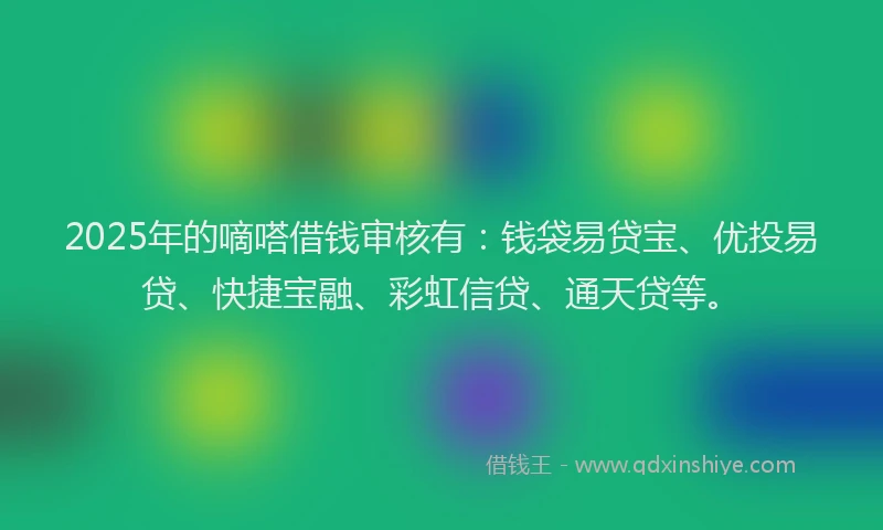 2025年的嘀嗒借钱审核有：钱袋易贷宝、优投易贷、快捷宝融、彩虹信贷、通天贷等。