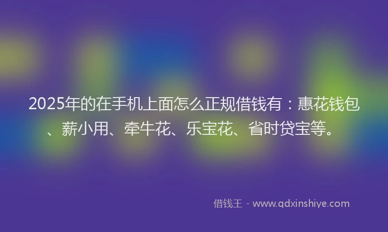 2025年的在手机上面怎么正规借钱有：惠花钱包、薪小用、牵牛花、乐宝花、省时贷宝等。