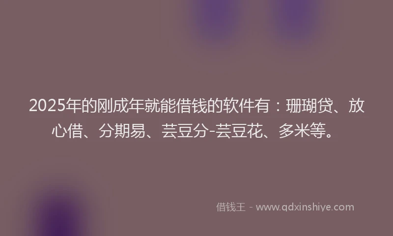 2025年的刚成年就能借钱的软件有：珊瑚贷、放心借、分期易、芸豆分-芸豆花、多米等。