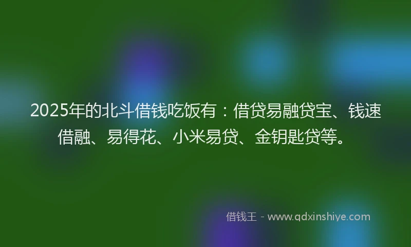 2025年的北斗借钱吃饭有：借贷易融贷宝、钱速借融、易得花、小米易贷、金钥匙贷等。