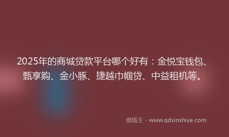 2025年的商城贷款平台哪个好有：金悦宝钱包、甄享购、金小豚、捷越巾帼贷、中益租机等。