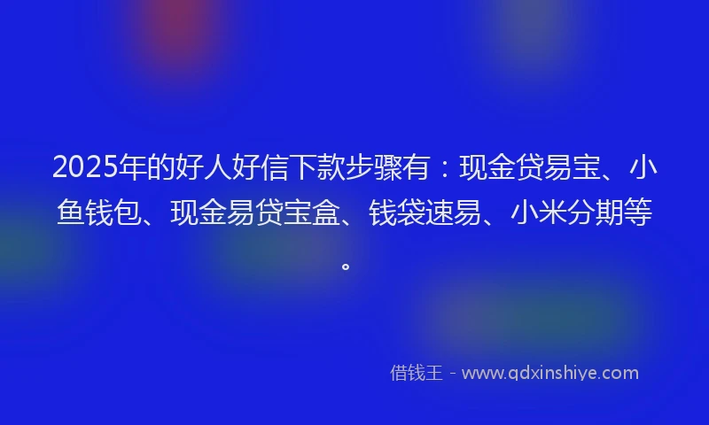 2025年的好人好信下款步骤有：现金贷易宝、小鱼钱包、现金易贷宝盒、钱袋速易、小米分期等。