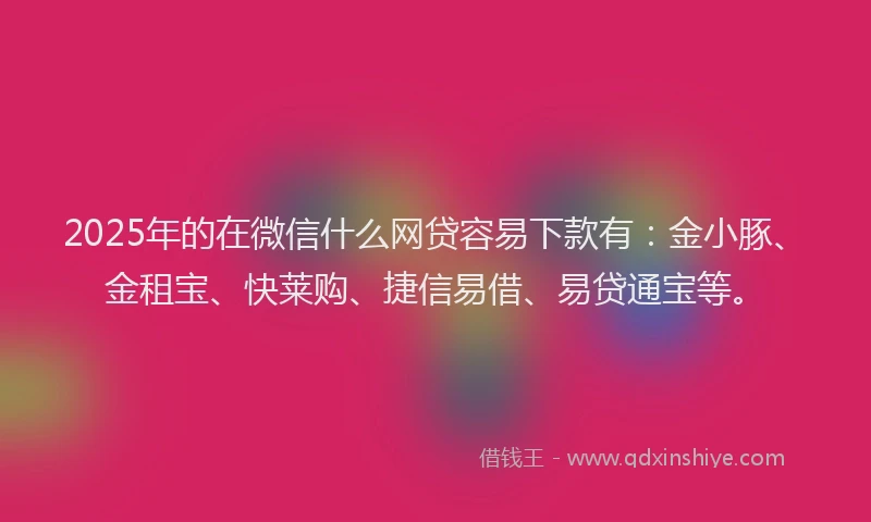 2025年的在微信什么网贷容易下款有：金小豚、金租宝、快莱购、捷信易借、易贷通宝等。