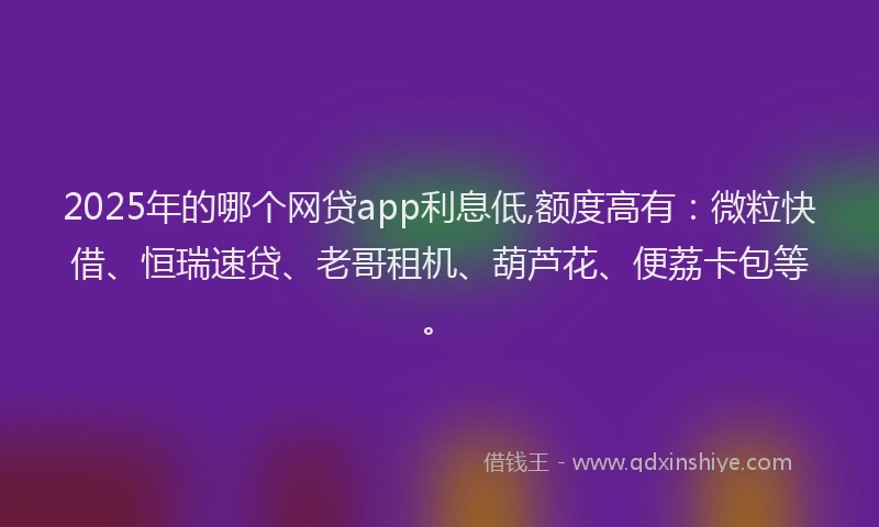 2025年的哪个网贷app利息低,额度高有：微粒快借、恒瑞速贷、老哥租机、葫芦花、便荔卡包等。