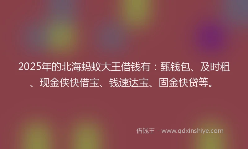 2025年的北海蚂蚁大王借钱有：甄钱包、及时租、现金侠快借宝、钱速达宝、固金快贷等。
