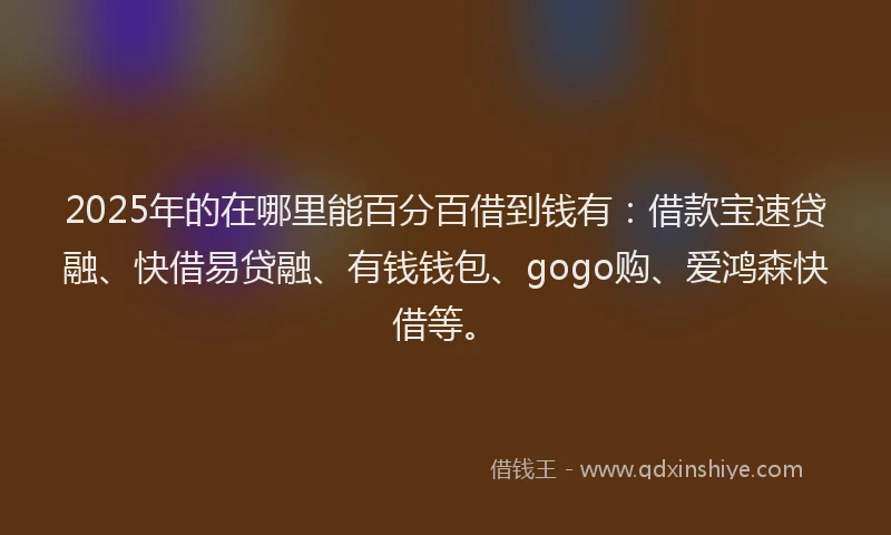 2025年的在哪里能百分百借到钱有：借款宝速贷融、快借易贷融、有钱钱包、gogo购、爱鸿森快借等。