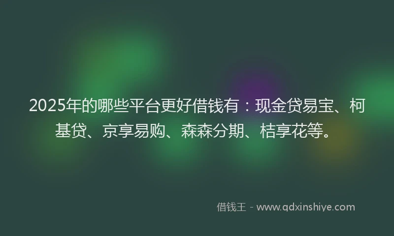 2025年的哪些平台更好借钱有：现金贷易宝、柯基贷、京享易购、森森分期、桔享花等。