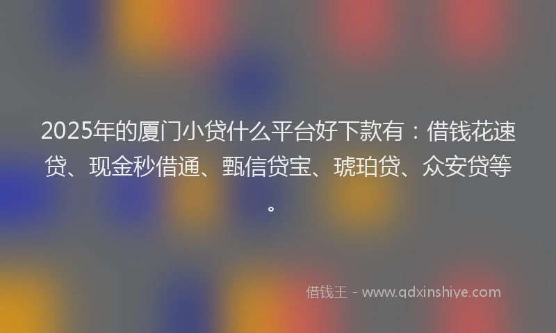 2025年的厦门小贷什么平台好下款有：借钱花速贷、现金秒借通、甄信贷宝、琥珀贷、众安贷等。