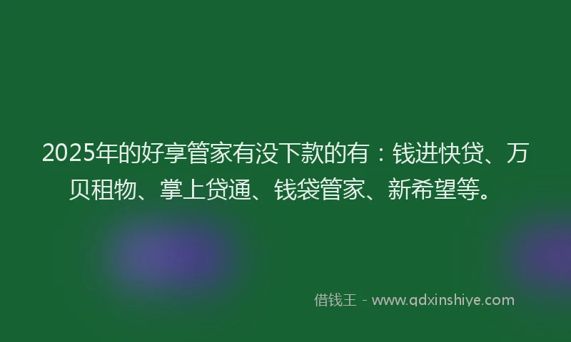 2025年的好享管家有没下款的有：钱进快贷、万贝租物、掌上贷通、钱袋管家、新希望等。
