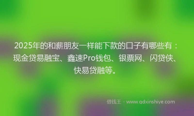 2025年的和薪朋友一样能下款的口子有哪些有：现金贷易融宝、鑫速Pro钱包、银票网、闪贷侠、快易贷融等。
