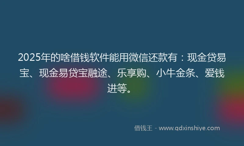 2025年的啥借钱软件能用微信还款有：现金贷易宝、现金易贷宝融途、乐享购、小牛金条、爱钱进等。